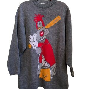VTG 90s ICEBERG HISTORY Baseball WOOL KNIT SWEATER GRAY SIZE Mens XL